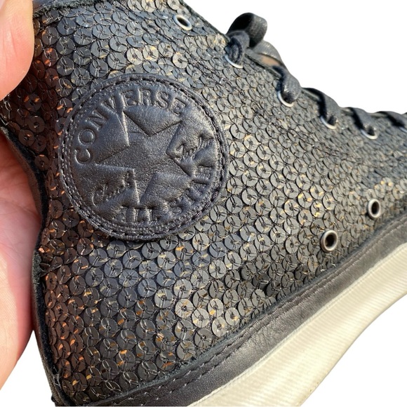 CONVERSE | Black High-Top Sneakers | Black Sequence | EUC | Rare Find - Picture 1 of 7